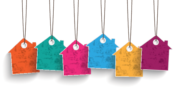 Manila and Pulp Board Plain and Printed Tags 1 Coloured house shaped labels hanging